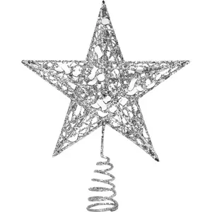 Glittered Christmas Tree Topper Metal Christmas Treetop Hallow Wire  Topper for Christmas  Decoration (6 inches, )
