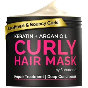 SUNATORIA Curly Hair Mask - Deep Conditioner with Argan & Keratin - Repairs, Hydrates, Dry, Damaged, Wavy & Frizzy Hair - Perfect for Curly Hair Care