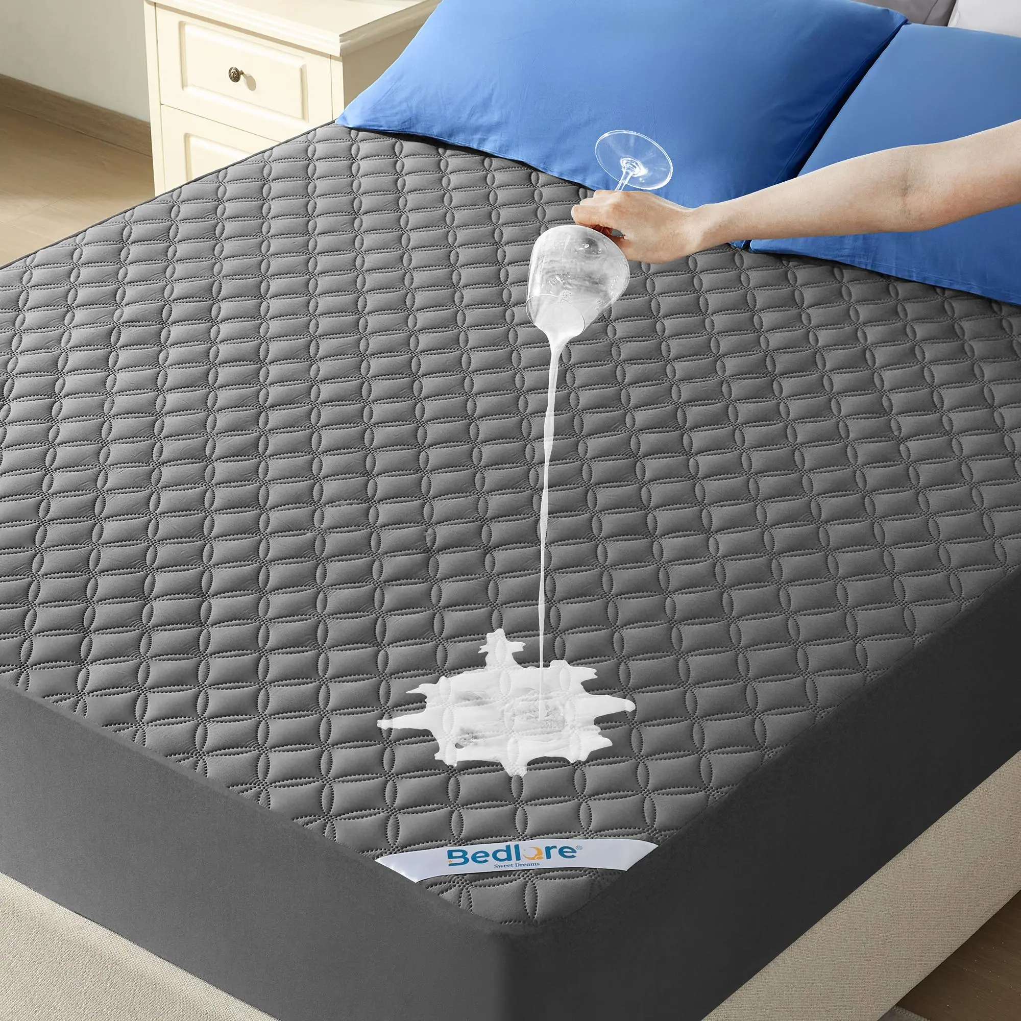 【HomeEssentials】BEDLORE Summer Cooling Breathable Waterproof Mattress Pad: Small Copper Coins Design, 6-18'' Deep Pocket, Soft TPU Waterproof & Breathable, Ideal for Home, Guest Room & Daily Use,back to school,back to school shopping,home decor