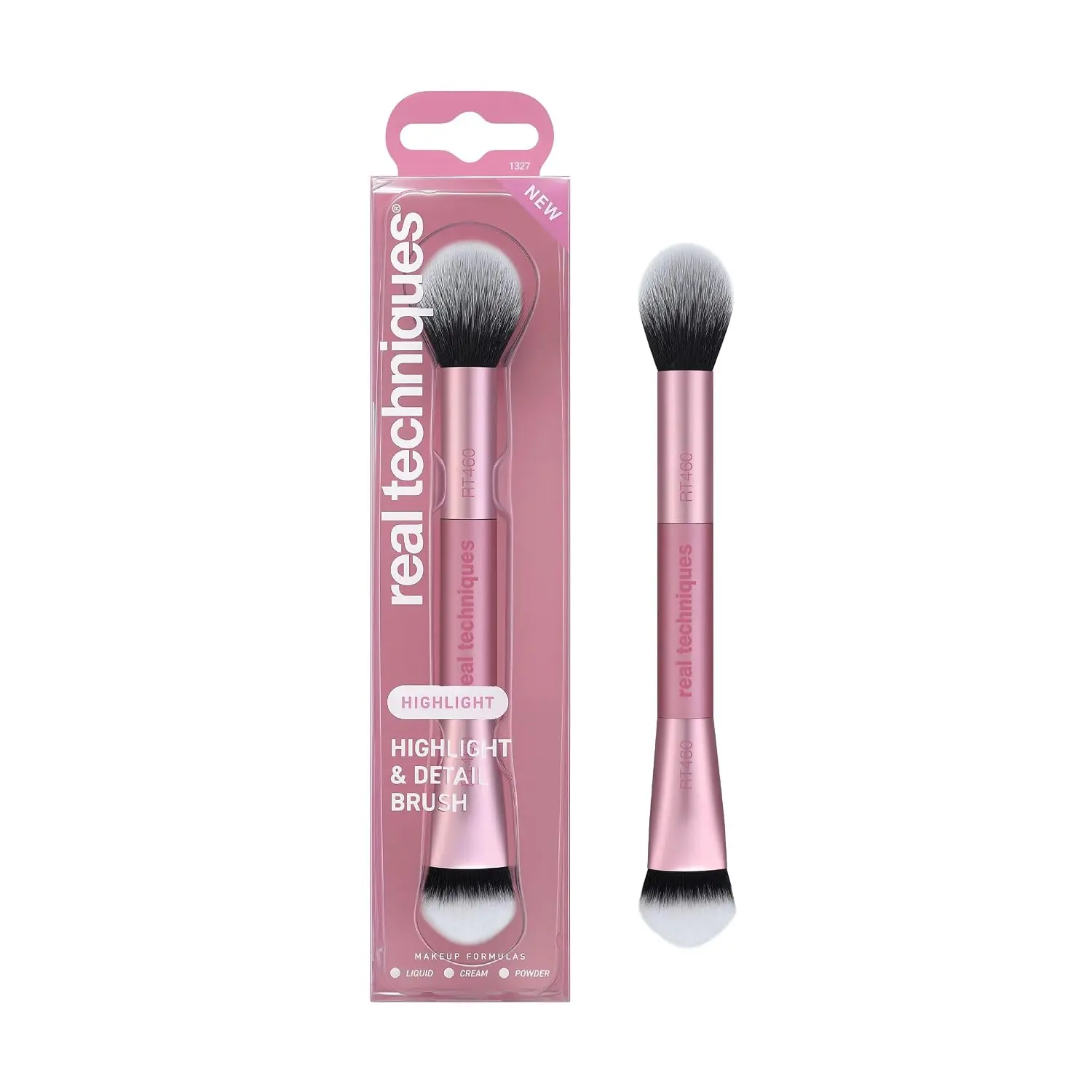 Real Techniques Highlight & Detail Brush, Precision Highlighter Brush | Dual-density highlighter and contour makeup brush for liquid, cream and powder formula, synthetic bristles, vegan
