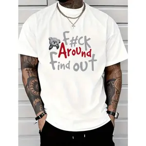 Men's 'FK Around and Find Out' Boxer Bear Graphic T-Shirt - Soft Cotton Round Neck Streetwear Top, Classic Fit for All-Season Comfort, Menswear