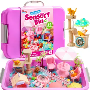 Klever Kits Cute Pet Sensory Bin for Toddlers with Glow in The Dark Stones, Sandbox with Lid Dual-Color Sand, Preschool Learning Activities Gifts for Boys Girls Age 3+ by JOVA