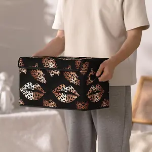 3 lip-patterned printed lid storage boxes, with handles for bedroom wardrobe organization and under-bed storage, suitable for storing clothes, blankets, bed sheets and toys, Clothes Storage Organizer