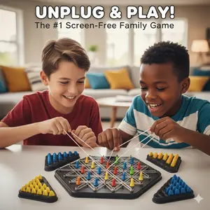Chain Triangle Chess Battle  - Competitive Rubber Band Strategy Board  - Viral TikTok Family Night Challenge Toy (2-4 Players) Electric Shock Roulette Party Game Magnetic crokinole