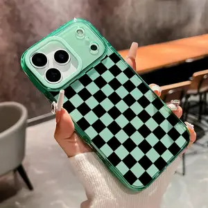Black checkerboard pattern TPU Phone Case for iPhone 17 Pro Max Air 16 Plus 15 14 13 12 11 Anti-Yellowing Shockproof durable ultra-thin Crystal Cover Protection Smartphone Protector