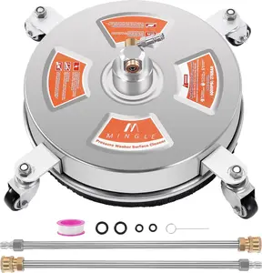 M MINGLE 14'' Pressure Washer Surface Cleaner Attachment,2 Extension Wand,1/4''Quick Connect for Driveways Sidewalks,Stainless Steel, Cleaning Efficiency