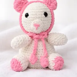 Handmade Crochet Baby Plush Toy Soft Amigurumi Animal Gift Pink & White Adorable Handcrafted Soft Toy for Babies