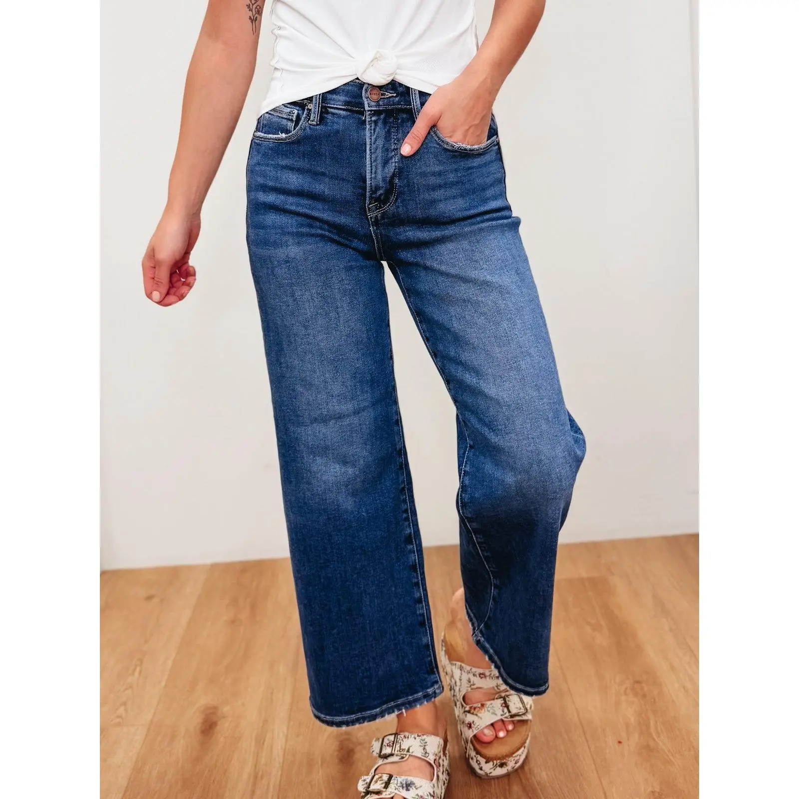 The Alice By Risen - High Rise Crop Wide Leg Jeans - Dark
