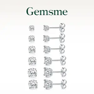 GEMSME-6 Pairs Round Clear Cubic Zirconia Round Stud Earring Women/men's Earrings Pack of 6 Pairs Vintage Round Jewelry Piercing/Daily Stud Earring Set Ear Accessories