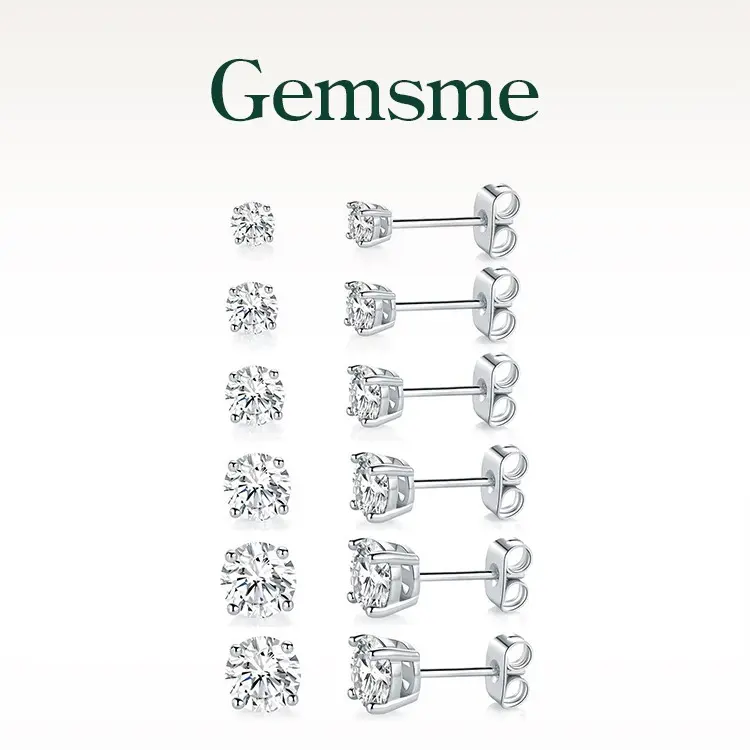 GEMSME-6 Pairs Round Clear Cubic Zirconia Round Stud Earring Women/men's Earrings Pack of 6 Pairs Vintage Round Jewelry Piercing/Daily Stud Earring Set Ear Accessories