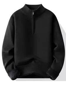 Men's Winter Half-Zip Stand Collar Knit Sweater, Soft Warm Fitted Pullover, Casual Plain Design, Office Daily Wear, Youth Fashion Outerwear, Knitwear Sweater