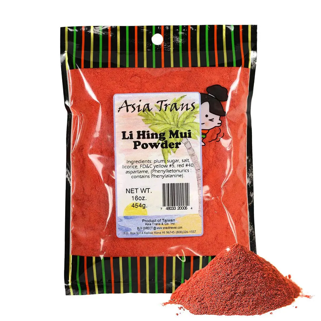 Asia Trans Li Hing Mui Crack Seed Plum Powder - Flavor-Based Hawaiian Favorite, Sweet-Sour-Salty Dried Asian Umeboshi Topping (16 oz Bag) for Desserts, Snacks