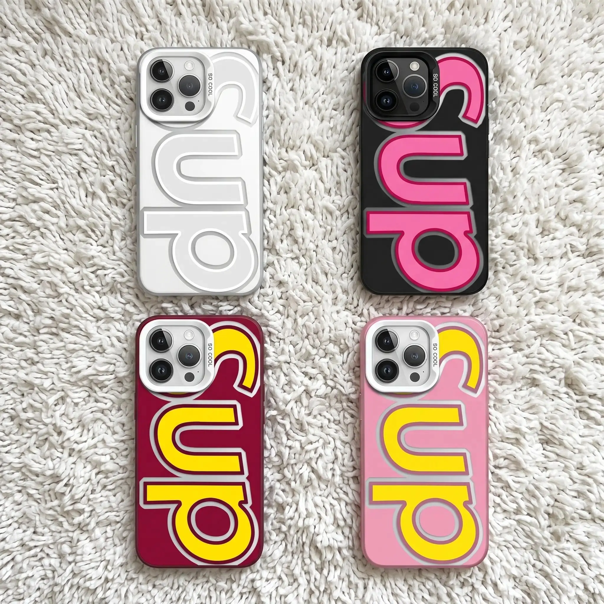Y2K Oversized Letter Phone Case for iPhone 17 16 15 14 13 Pro Max, Color Block Matte Soft TPU Shockproof Protective Cover, Retro Streetwear Aesthetic Case