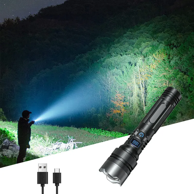 Qawtor 2-in-1 USB Rechargeable Flashlight - Phone Charging, Super Bright, Zoomable, Men’s Personal Gadgets, Outdoor Gadgets for Camping, Emergency Needs