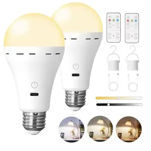 E27 Screw Base 5v USB Rechargeable LED Bulb, Remote Control Three-Color Dimmable, Portable Hanging, Universal Fit Various Lamp Shades