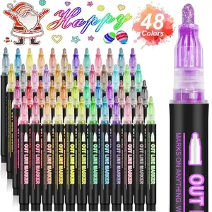 48 Color Nail Art Pen Set, Fluorescent Marking Pens, Dual Line Contour Pencils, Soft Tip Water-Based Painting Brushes, Christmas Gift, Fluorescent Markers, Creativity, Artistic Expression
