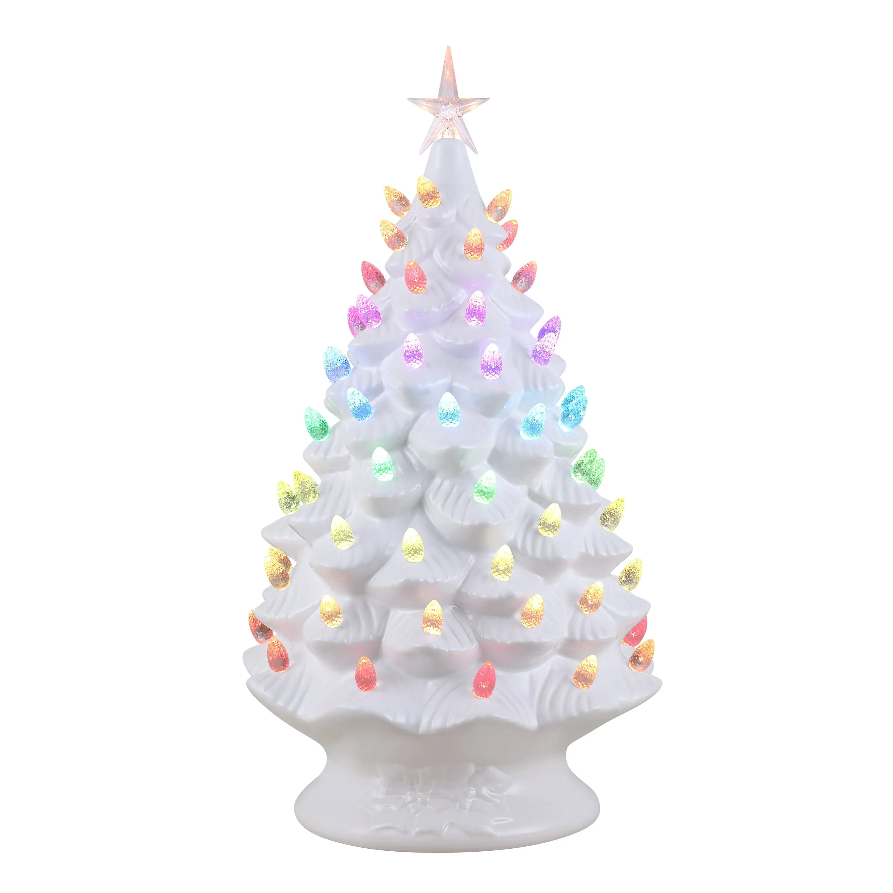 24 in. White Nostalgic Ceramic Christmas Tree Decor, 1-Piece LED Mood Light Set with Light Show