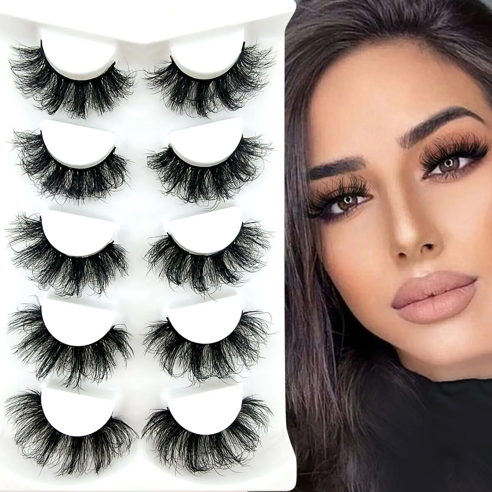 5 Pairs Fluffy Dense Curled Sexy False Eyelashes, Eyelash Set, Comfortable Faux Mink Lashes, Versatile and Stylish Cosmetic Eye Makeup Accessories, Fake Lashes