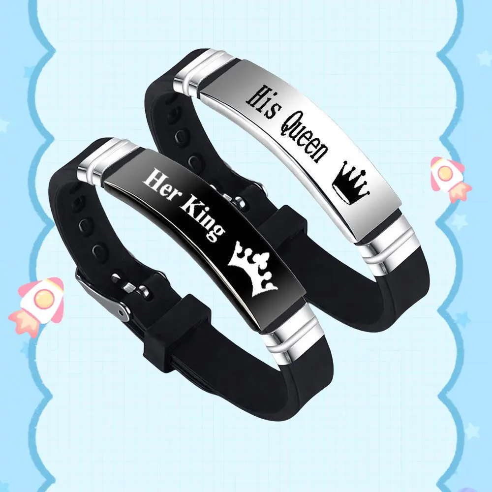 Couple Crown Letter  Bracelet, Couple Bracelet Set,Crown Couple Bracelet，Personalized Couple Bracelet, Adjustable Silicone Bracelet,  Party Gift, Birthday Gift,Durable And Minimalist Style, Can Be Worn In Daily Life