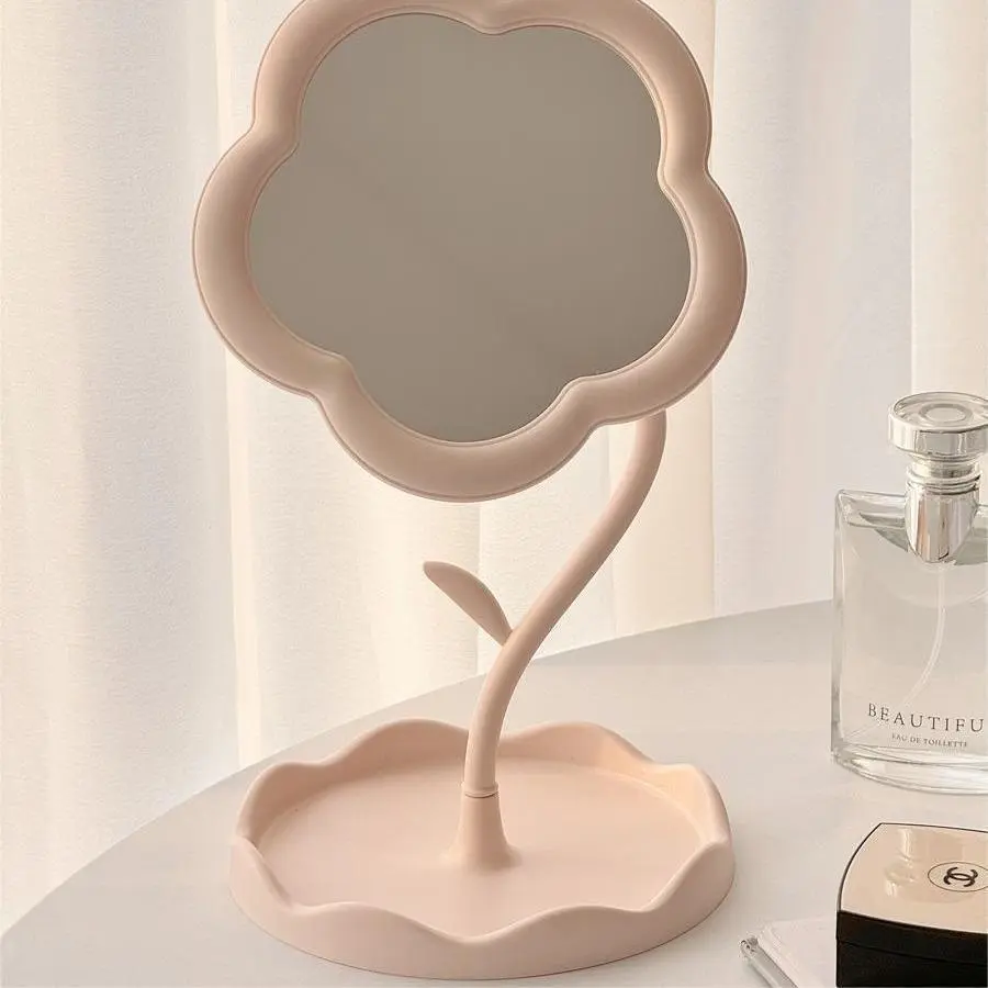 Rotating Flower Floral Makeup Mirror, Cute Desktop Cosmetic Mirror with Adjustable Stand, Decor, Smooth Finish Frame, Suitable for Dorms and Bedrooms, Decorative Mirror