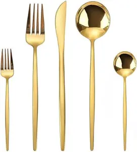 Gold Silverware Set, 20 Piece Gold Utensils Set Service for 4, Stainless Steel Flatware Set Include Knives Spoons and Forks Cutlery Set for Kitchen Home Restaurant Wedding- MirrorPolished-Dishwasher Safe