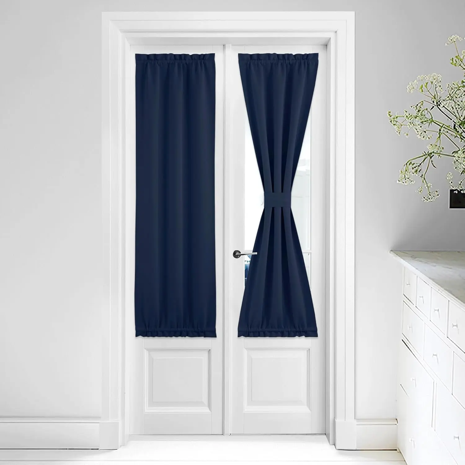 NICETOWN 1-Panel Navy Blackout French Door Curtain, Room Darkening Dark Curtains, Thermal Insulated 25W x 64L Privacy Shade for Window Covering, Machine Washable & Hang Dry Compatible, Room Darkening Curtains, Black-Out Curtains