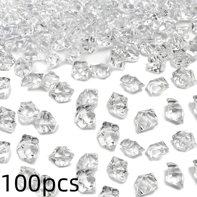 100pcs Artificial Ice Cubes Photography Props, Transparent Clear Crystal Decorative Vase Fillers, Party Gifts, Wedding Background Decorations, Home Decoration Supplies