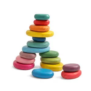 OESSUF 16pcs Extra-Large Wooden Sorting Stacking Rocks - Safe Montessori Toys for 1-3 Year Old, Waldorf Wooden Blocks for Toddlers 1-3, Smooth Stacking Stones for Toddlers, for Kids Easter gift toddlers