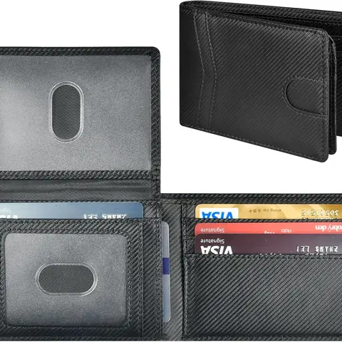 Portable Wallet for Men,Men's Business Minimalist Carbon Fiber Card Holder, Rfid Blocking CardHolder, Slim Front Pocket Wallet, Mens Wallet, Business Card Cases, DeskGadgets Leather 2 ID Window Slim Rfid Blocking Wallet for Men,Backtoschool2025