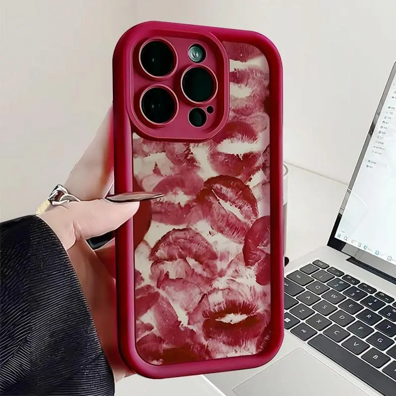 Coquette Red Lip Smartphone Case - TPU Soft Silicone Casing, Handheld Cellphone Accessory with Full Protection & Shockproof Design, Compatible with iPhone 17,16,15,14 Pro,13,12,11,X Max,Plus,Air,Mini, Cover