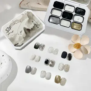 Solid Color Nail Gel Palette, 1 Box 9 Grid Nail Art Gel Palette, Professional Nail Art & Nail Polish for Women & Girls, Gel Nail Polish, Butterfly Nails, Nail Gel Set