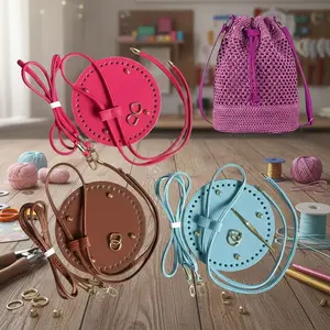 DIY Crochet Dumpling Bag Material Set 3PCS Adjustable Strap Zipper Faux Leather Base Handbag Accessories Straw Weaving Kit Handmade Gift Needle Crafts Kit
