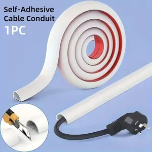 Self-Adhesive Cable Conduit, Self-Adhesive Flexible Cable Cover, - 2-Meter Flexible And Durable PVC Protective Sleeve, Suitable for Wiring Protection in Homes And Offices, Easy to Install with a White Tape Design