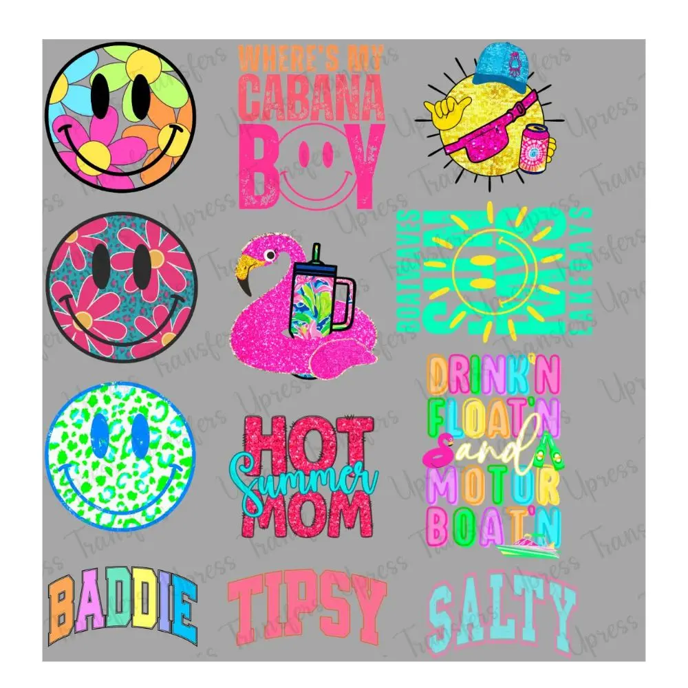 Summer UV DTF Transfers Gang Sheet 11” wide x 12” long DIY UV Direct to Film Transfers