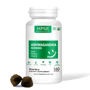 HiPlus Ashwagandha Gummies with Vitamin D & Organic Extract - Mixed Berry Flavor, KSM-66, 60 Count, Vegan, Plant-Based, Non-GMO, Gluten-Free, Gelatin-Free, Max Strength Stress Relief Relaxation Aid Mood Enhancement Root Supplement