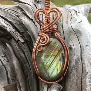 Yellow/green labradorite and copper necklace