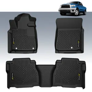 CROSSDESIGN All Weather TPE Floor Mats Waterproof Liners Protectors Fit For 2007-2011 Toyota Tundra Crew Max/Double Cab - Front & 2nd Row Liner (Footwell Coverage) - Black, 3 pc