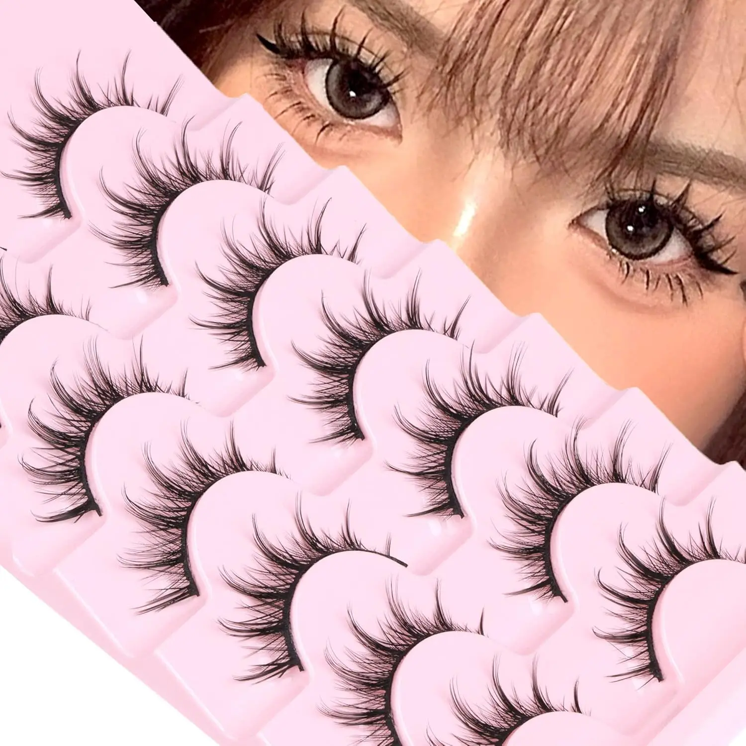 7-Pair Synthetic Fiber Mink Manga False Eyelash Cluster Set, 8-16mm Natural Wispy Fluffy Spiky 3D Volume DIY Lash Clusters, Makeup Lash Extensions for Asian Cosplay, 14/16Mm