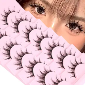 Manga Lashes Natural Look False Eyelashes Anime Lashes Mink Wispy Fluffy Spiky 3D Volume Eyelashes Pack Korean Japanese Asian Cosplay Fake Eyelashes Look Like Individual Cluster 7 Pairs by