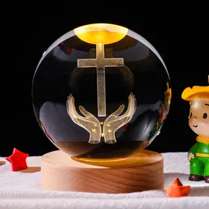 3D Prayer Angel/milky way/moon/universe Crystal Ball Lamp – USB Warm Light Wooden Base