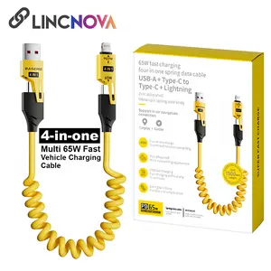 LINCNOVA 4-in-1 Multi USB Charging Cable with USB A, Type C, Lightning-MAX 65W Fast Charging & Data Sync for iPhone 13/14/15/16, iPad Pro, Samsung, Pixel&Laptops fast charge Charger Aesthetic Smartphone Cellphone Cord Device Electronic