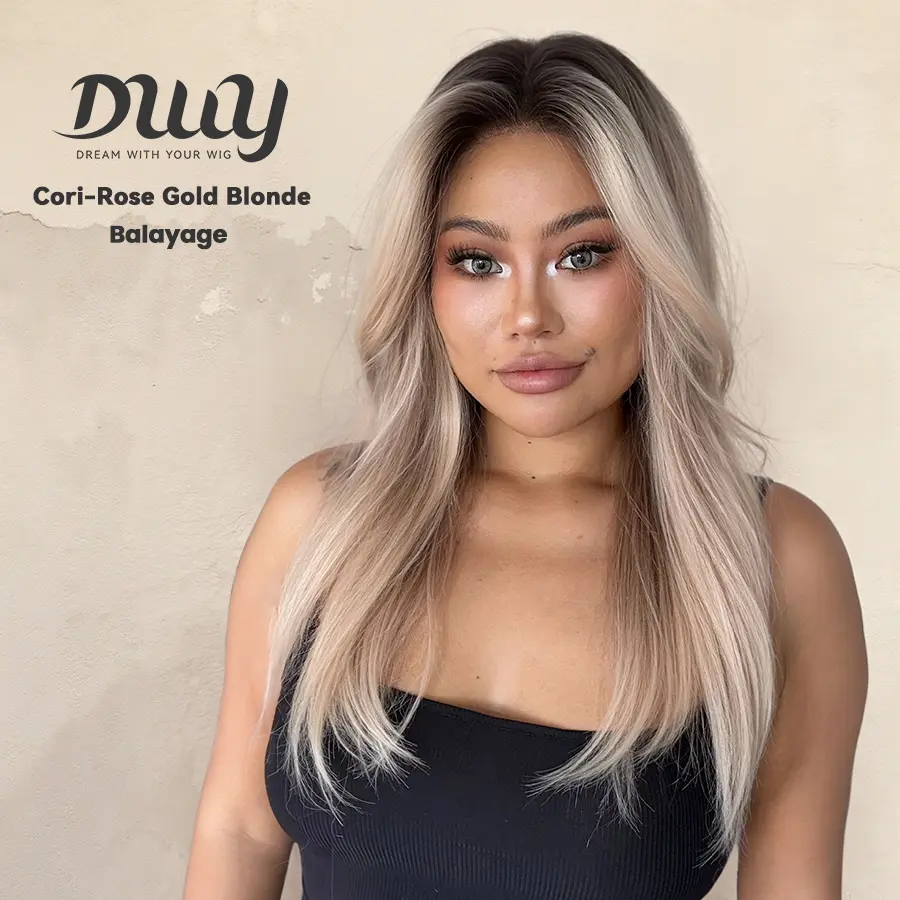 Cori NEW! DWY 13×4 Lace Front Free Part Long Length Straight Bronde Glueless Synthetic Wig for Women 24 Inches Hair Replacement Wigs