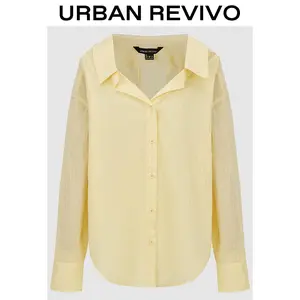 URBAN REVIVO Women's Long-Sleeve Blouse - 2025 Fashion Essential, Casual Elegance Chic Tops, Elegant Women's Clothes for Daily OOTD
