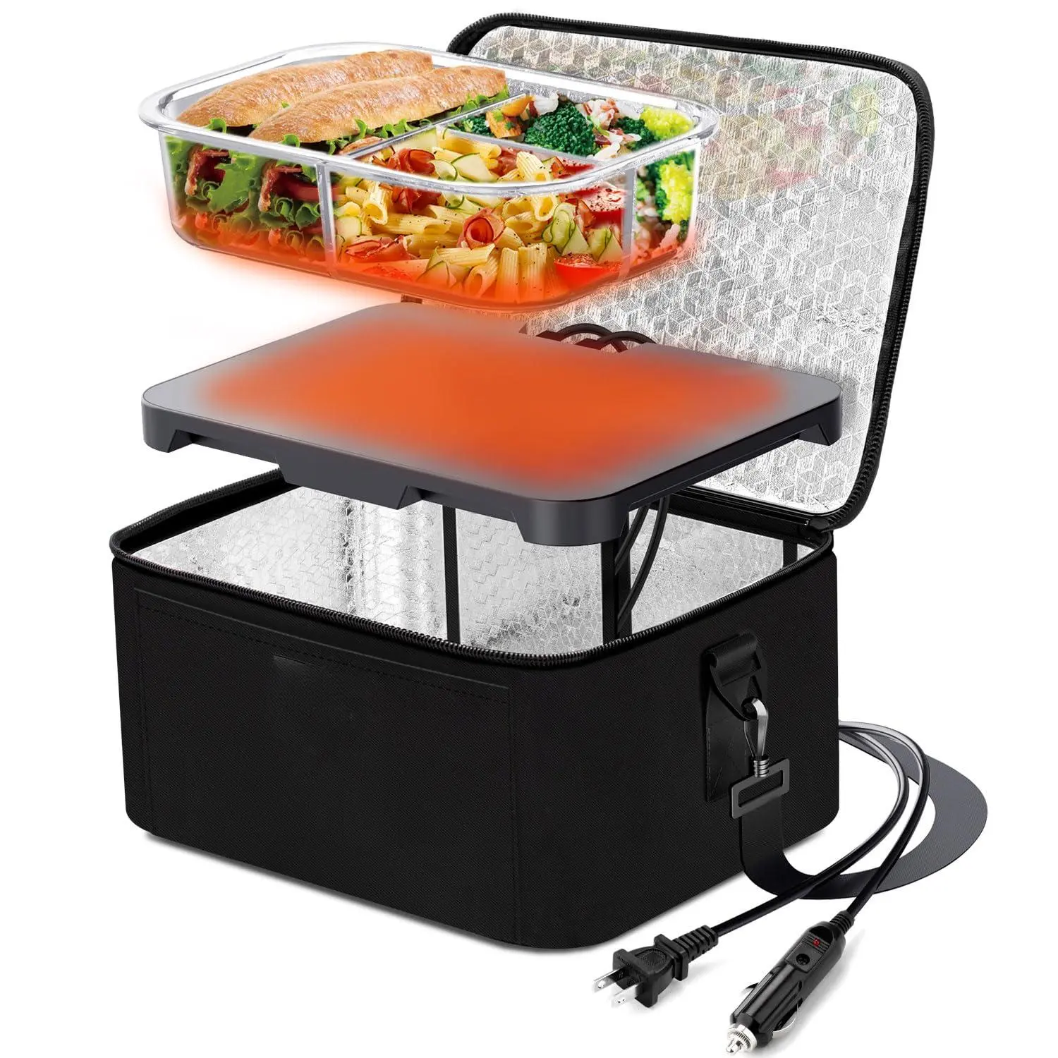 Electric Lunch Box Food Heater - 12v/24v/110v 3-in-1 Portable Oven & Warmer  Heated For Adults Cook Reheat Keep Meals Warm Car Truck Office Travel Home Black