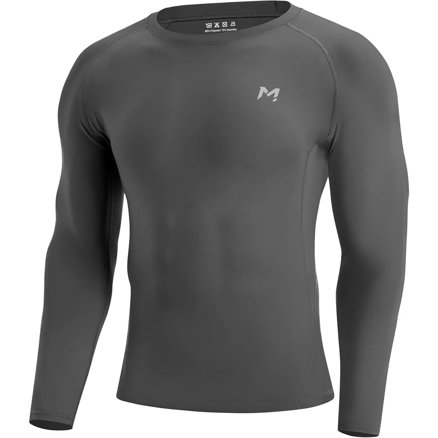 Moozava Male Compression Shirt - Long Sleeve, Quick Dry, SPF Athletic Base Layer Undershirt for Gym Workouts, Running, Crew Neck, Reflective Logo, Biking