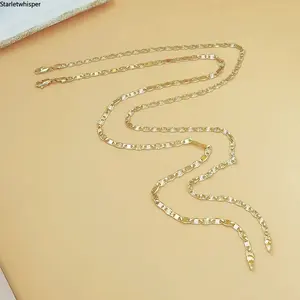 14K Gold Plated Flat Chain Necklace, Minimalist Dainty Layering Jewelry for Women, Durable Premium Daily Accessory, Elegant Versatile Chain for Everyday Wear, Birthday & Anniversary Gifts