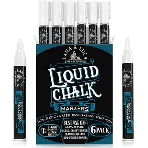 Liquid Chalk Marker Pen White Dry Erase Marker for Chalkboard Signs Windows Blackboard Glass (6 Pack) 3-6mm Reversible Tip 3-3mm Fine Tip