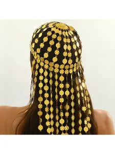 A long coin tassel hair chain popular in the Middle East, with a retro palace style, exaggerated multi-layered gold headwear and exotic style