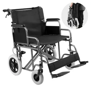 VEVOR Wheelchair, Carbon Steel Transport Chair for Adults, Foldable Wheelchair with Detachable Armrest, Self-locking Brake, 24-Inch Wide Seat, 300lbs Weight Capacity, for the Disabled Move Freely