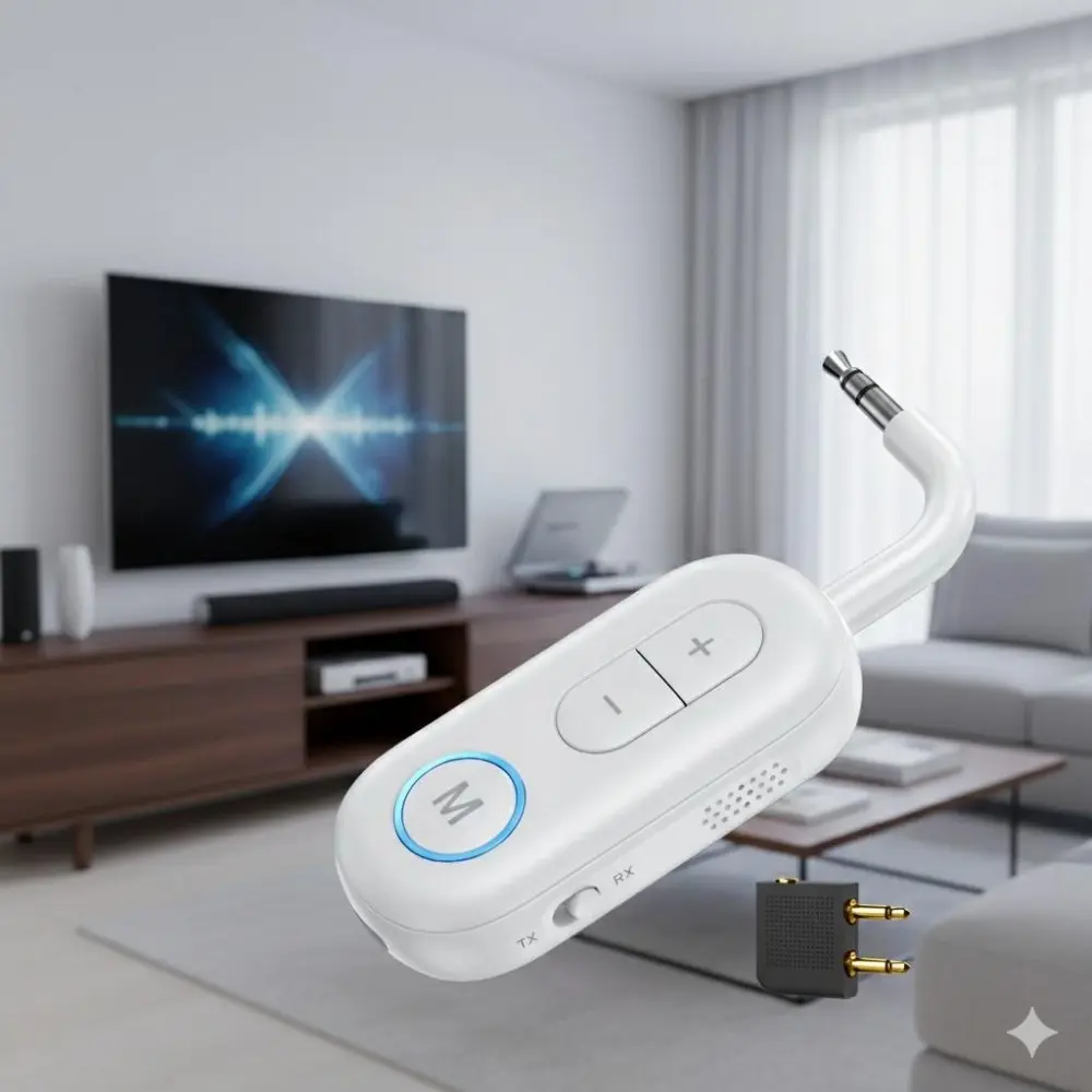Bluetooth 5.3 Audio Adapter & TV Transmitter, 2-in-1 Wireless Transmitter Receiver for Car, Headphones, Speakers, Air Travel, AirFly Audio Streaming. Compatible with 3.5mm Aux.